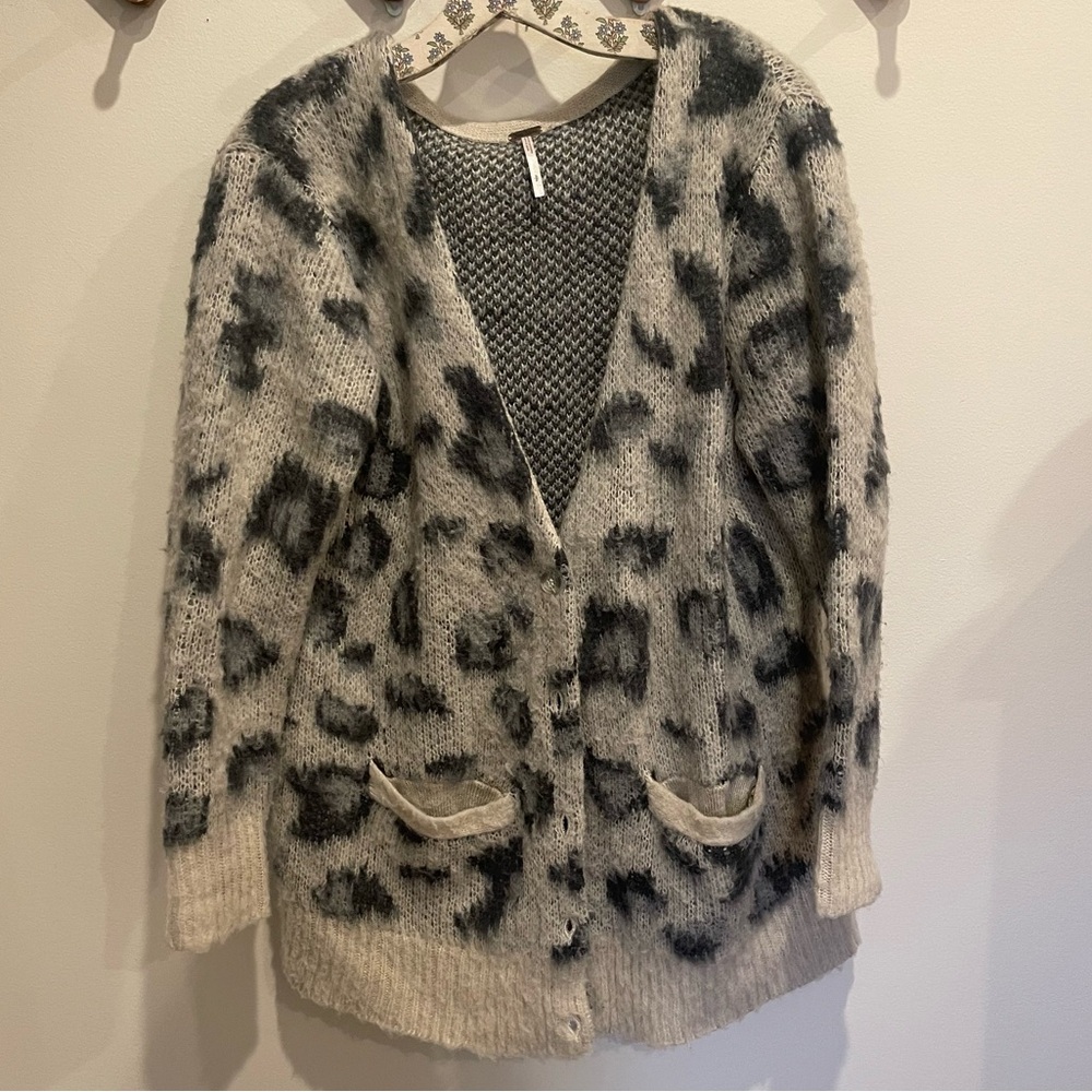 Free People Cheeta Print Cardigan Sweater